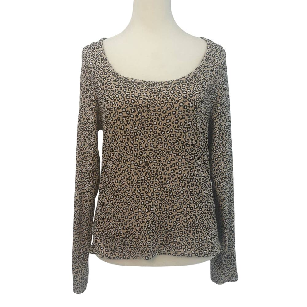 Gaze Women's Animal Print Long Sleeve Top Medium Brown/Beige Scoop Neck Stretchy